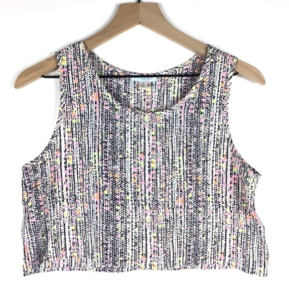 JUN & IVY Crop Tank Top Sleeveless Lightweight Boho Neon Stripe Dot Size Small - Picture 1 of 7